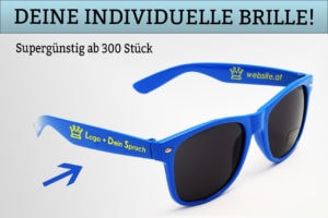 bedruckte Sonnenbrille mit Logo selbst gestalten & selbst designen | Werbeartikel | Promobrille
