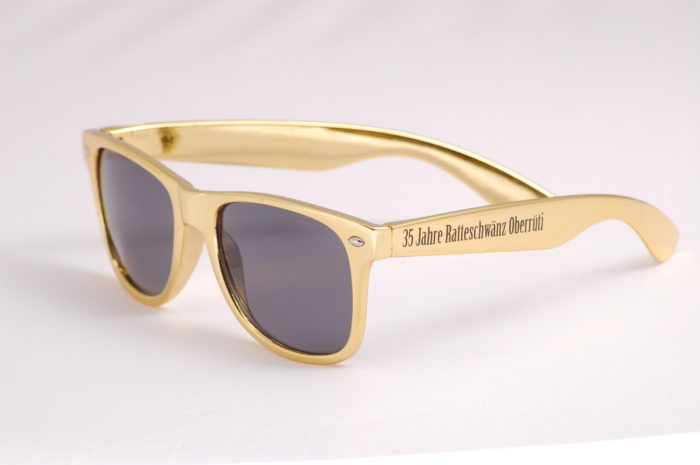 bedruckte sonnenbrille werbeartikel gold ratteschwänz